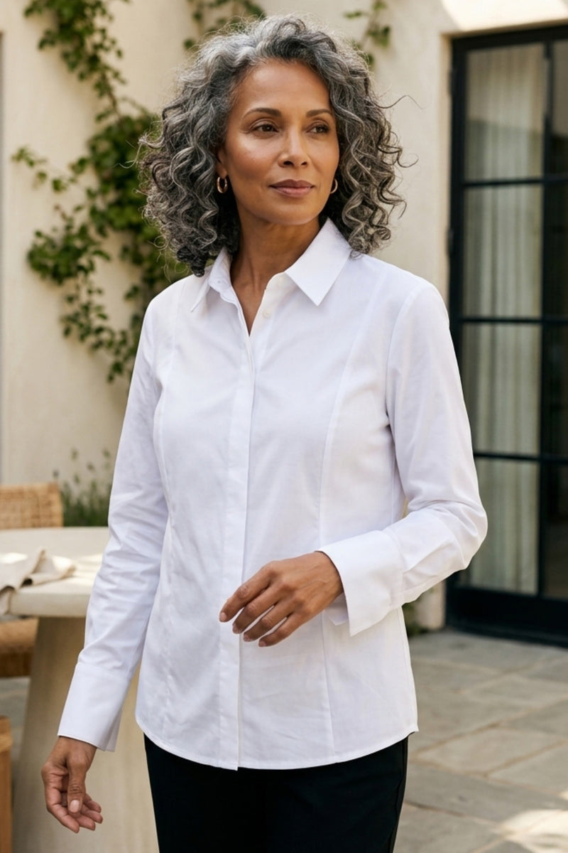 Knit Mix Hidden Placket Shirt - 15601