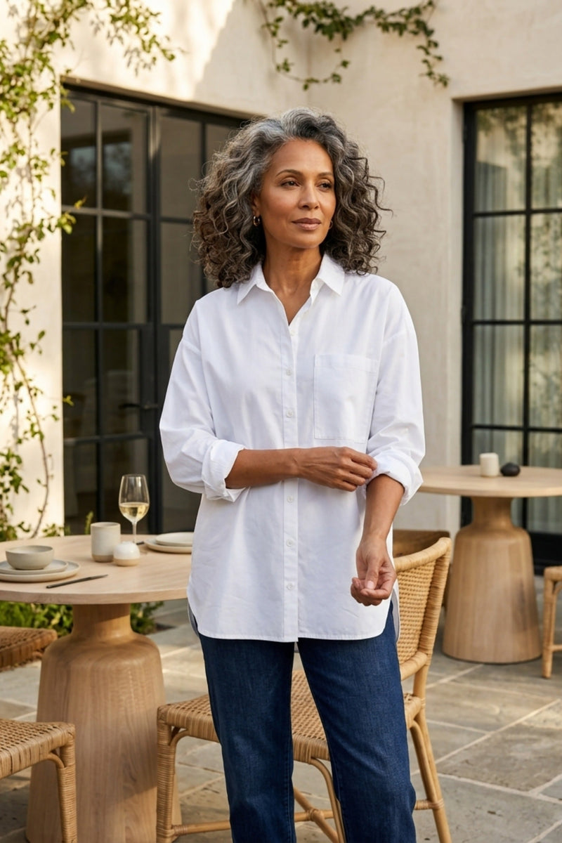 Perfect Travel Knit Mix Boyfriend Shirt - 15603