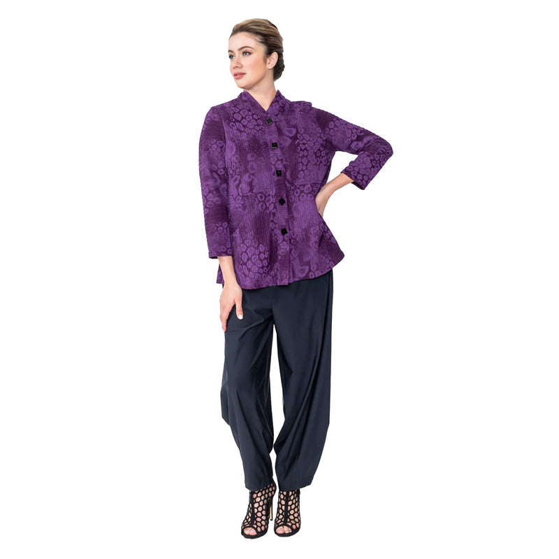 IC Collection Textured Dot Print Button Front Jacket in Plum - 4913J-PLM
