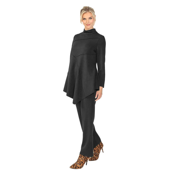 Solid High Collar Asymmetric Tunic in Black - 4759T-BLK - Sizes S - L