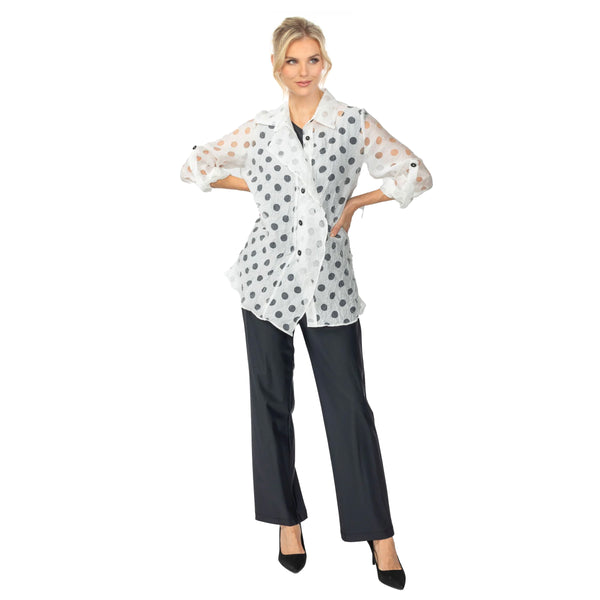 Just In! Polka-Dot Laser-Cut Relaxed Fit Blouse - 7024B-WHT