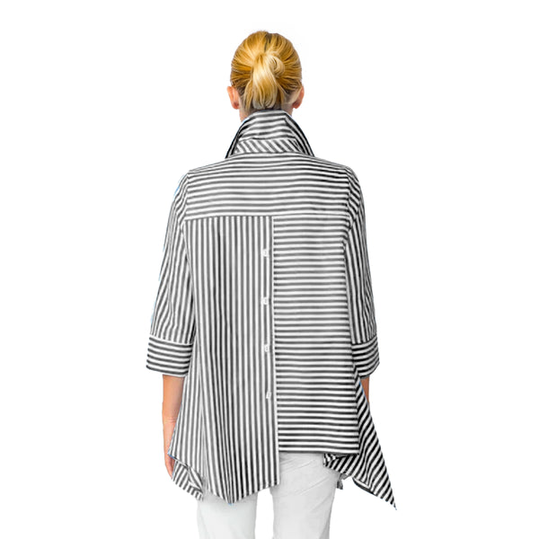 Just In! Resort Line Asymmetric Shirt in Black & White - 4691B-BK