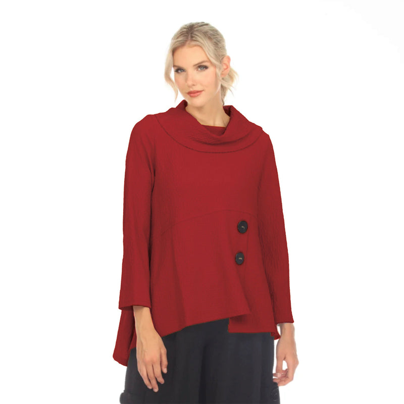 Moonlight Cowl-Neck Asymmetric Tunic Top  in Red -3574-RD