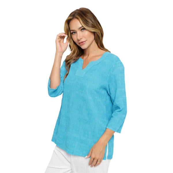 Embroidered Mineral Wash Cotton Top in Turquoise- C630-TQ
