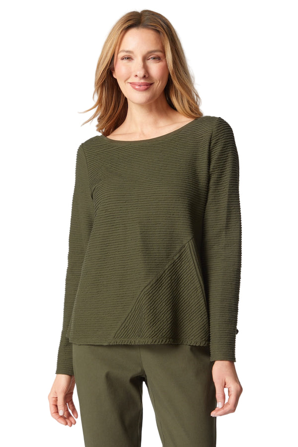 Mixed Direction Rib-Textured Cotton Top - 16030