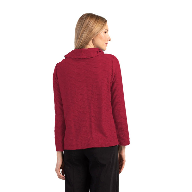 Habitat Waterfall Knit Cowl-Neck Pocket Top in Cranberry - 16310-CRN