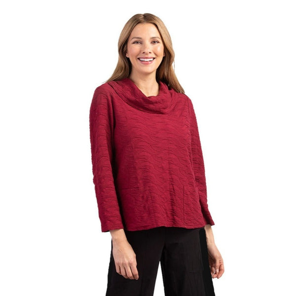 Habitat Waterfall Knit Cowl-Neck Pocket Top in Cranberry - 16310-CRN