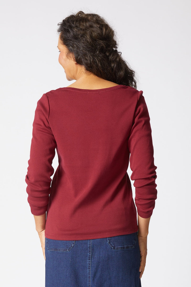 Easy V Neck Tee - 16451 in Wine - Back View