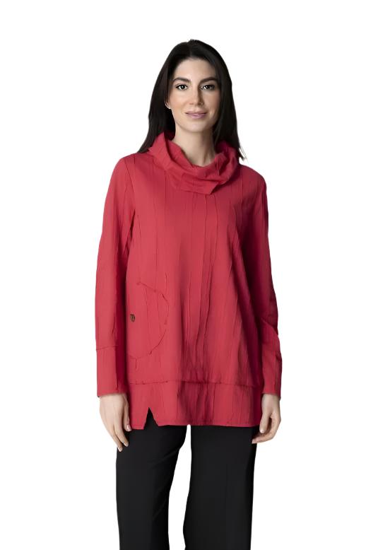 Textured Cowl-Neck Pocket Tunic Top in Brick - 16529 - Size L