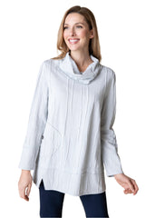 Textured Cowl-Neck Pocket Tunic Top - 16529