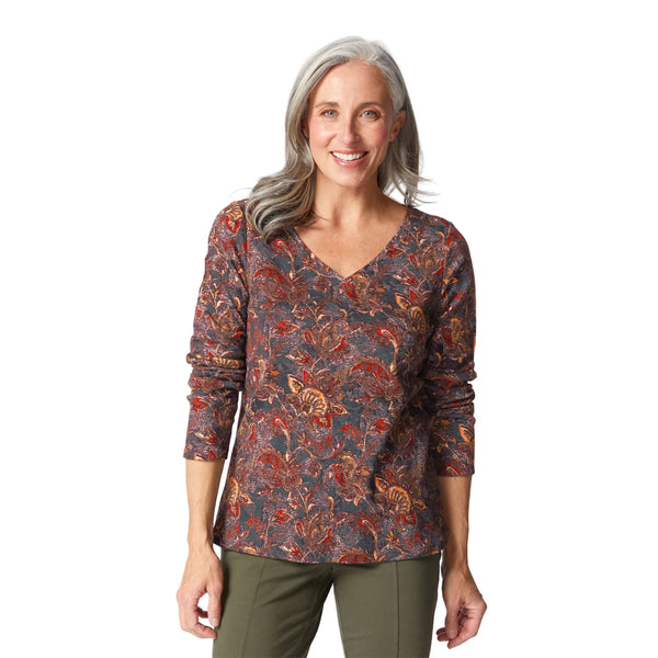 Autumn Paisley Easy V-Neck Tee - 16951