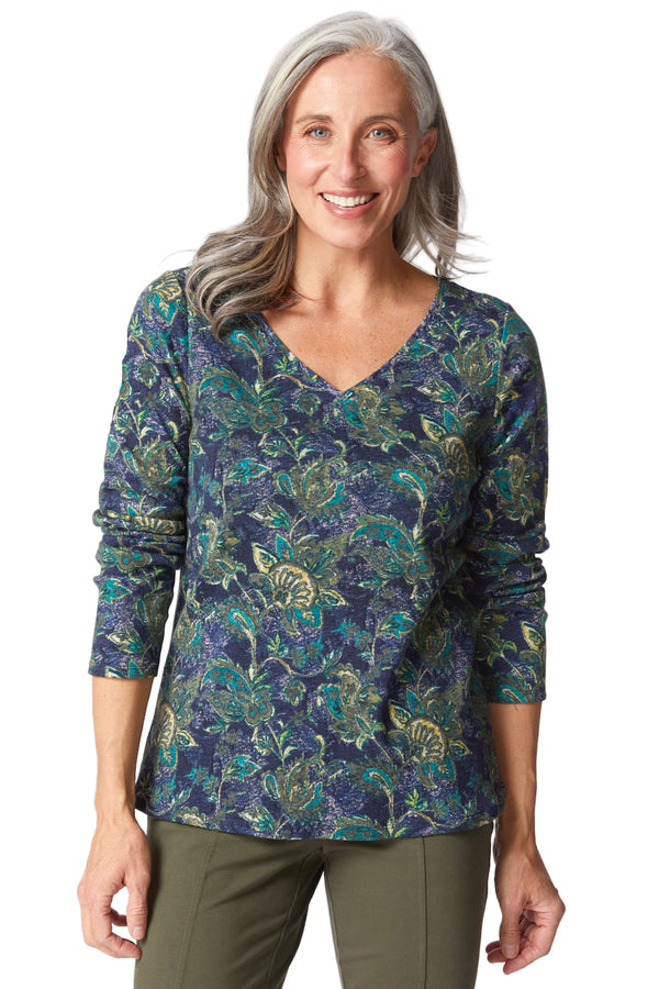 Autumn Paisley Easy V-Neck Tee - 16951