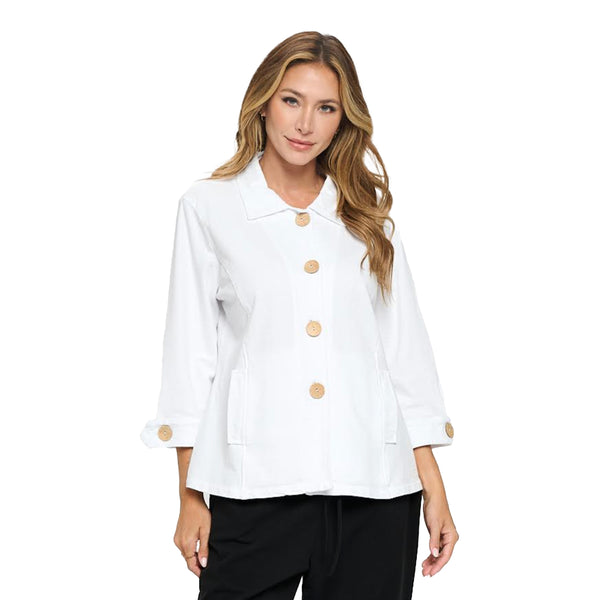 Textured Cotton Jacquard Jacket in White - JT-105-WHT