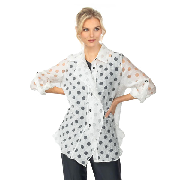 Just In! Polka-Dot Laser-Cut Relaxed Fit Blouse - 7024B-WHT