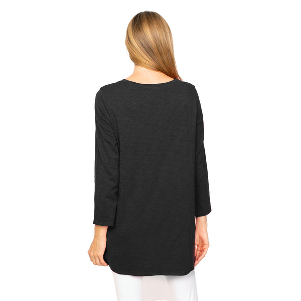 Soft Peruvian Cotton Scalloped Pocket Tunic in Black - 27637-BLK