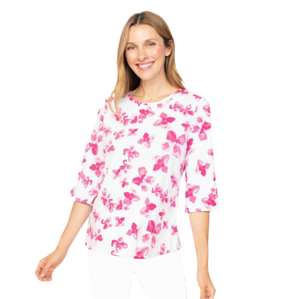 Tropical Hibiscus Print Tee in Pinks & White  - 74515-PNK