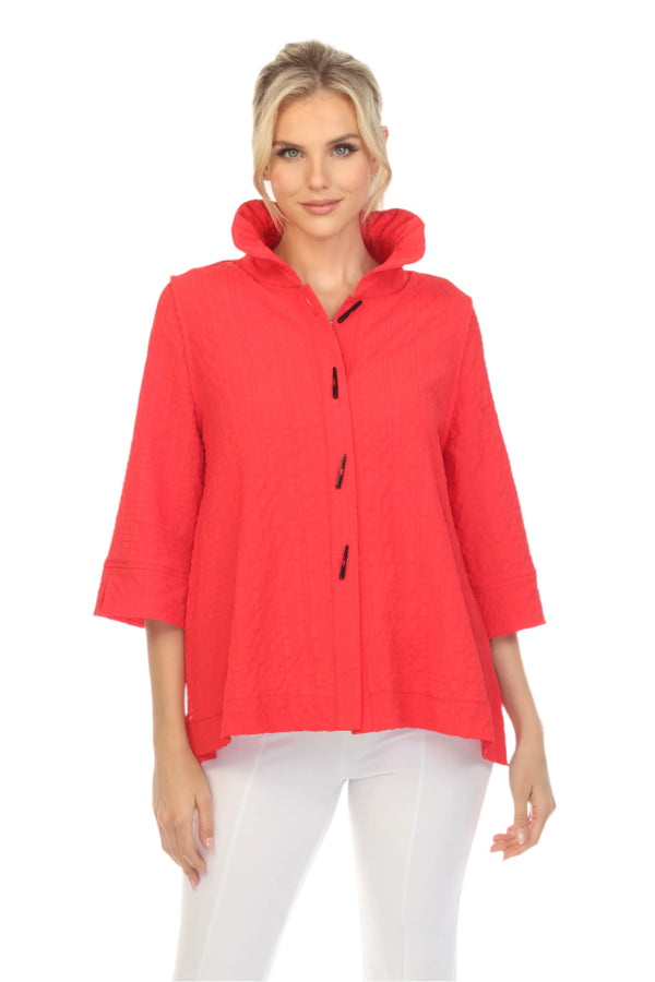 Textured Button Front Blouse/Jacket in Red - 3075SOL-RD