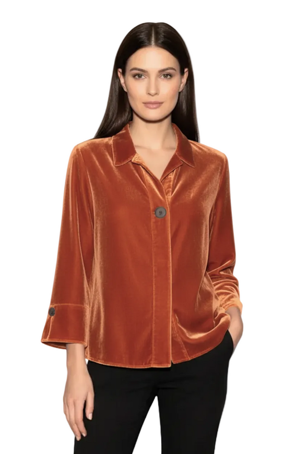 Velvet Hidden-Placket Swing Tunic Shirt in Ginger - 17245 - Size XS Only!