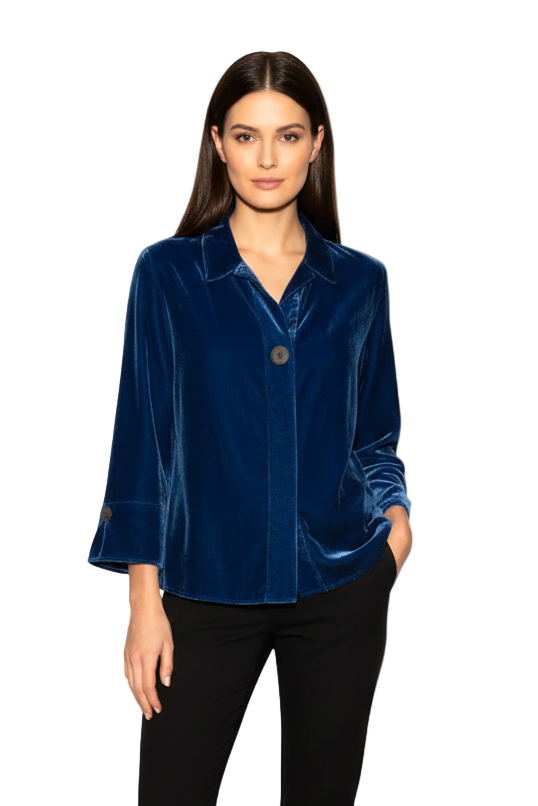 Velvet Hidden-Placket Swing Tunic Shirt - 17245