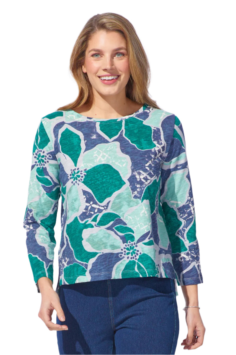 Floral Cotton Club Stepped Hem Boxy Tee - 17325