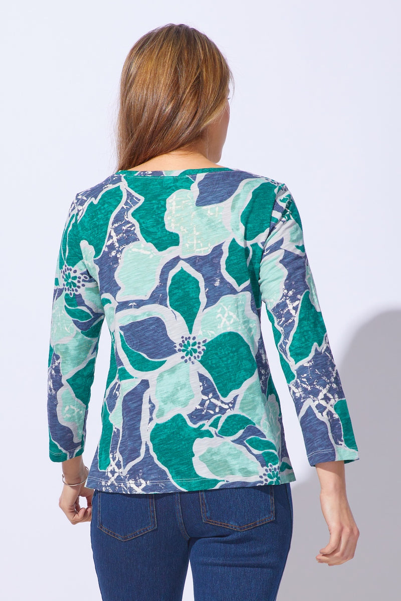 Floral Cotton Club Stepped Hem Boxy Tee - 17325