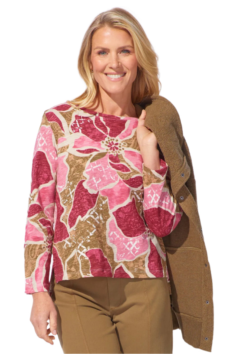 Floral Cotton Club Stepped Hem Boxy Tee - 17325