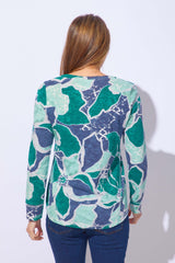 Floral Cotton Slub Laid Back V-Neck - 17326