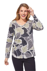 Floral Cotton Slub Laid Back V-Neck - 17326