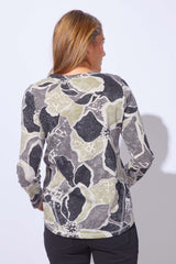 Floral Cotton Slub Laid Back V-Neck - 17326