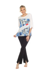 Abstract-Print Tunic Top in Blue Multi - 3711