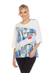 Abstract-Print Tunic Top in Blue Multi - 3711