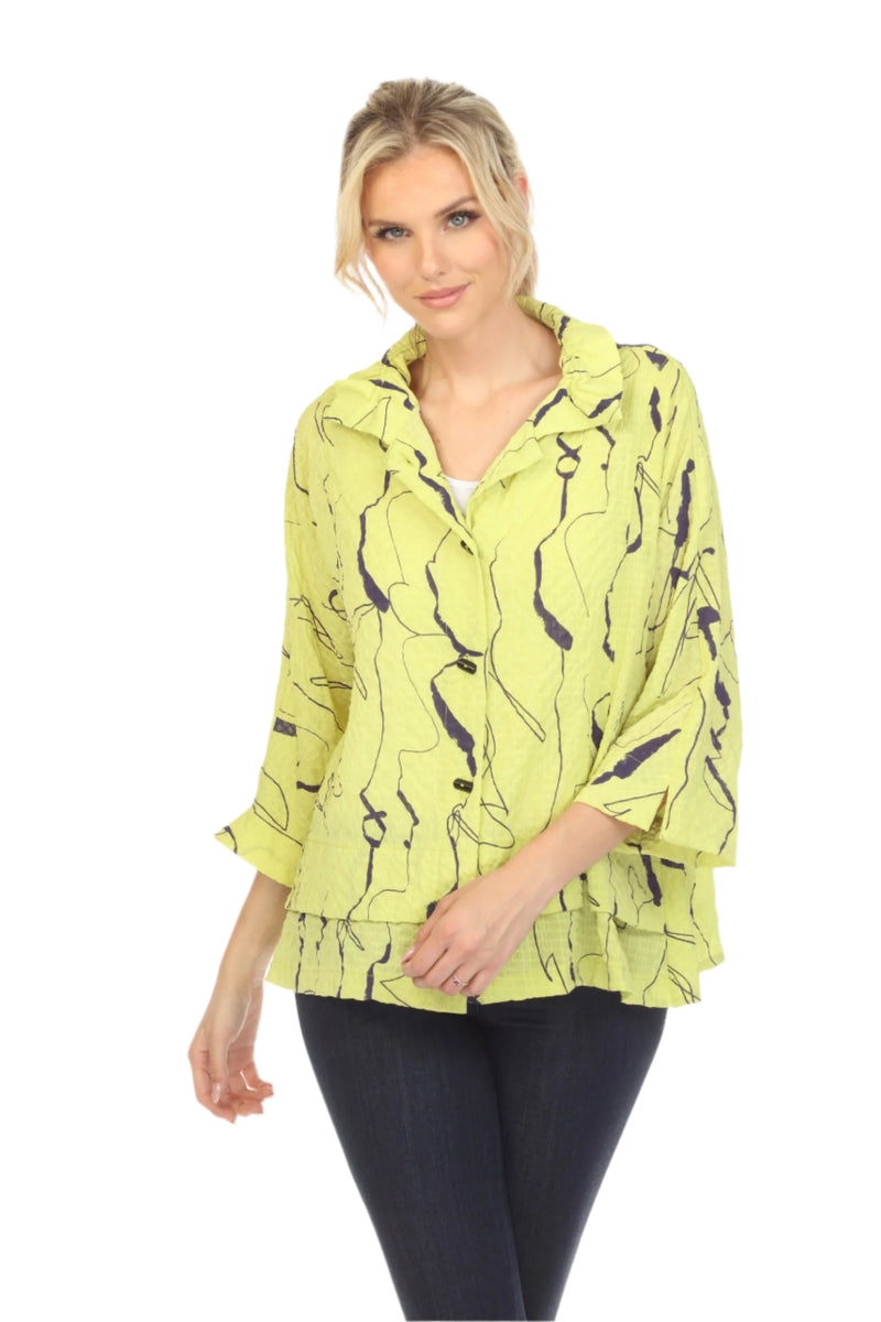 Abstract-Print Jacket in Lime - 3662