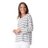 French Terry Striped Crew Neck Top - 85306-WHT