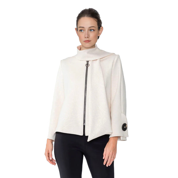 IC Collection Textured Short Zip-Front Swing Jacket in Cream - 4807J