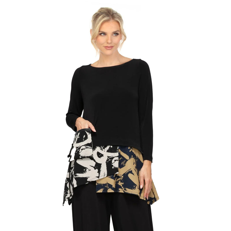 Print Trim Pocket Tunic in Black - 7570T- BLK