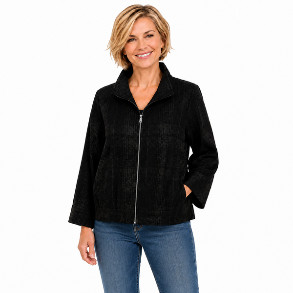 Tonal Textured Zip-Front Jacket in Black - 5046