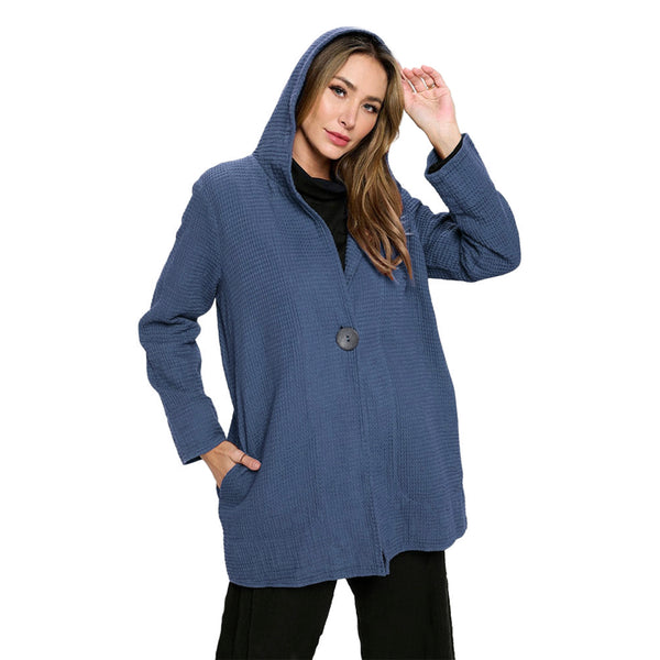 Focus Long Hooded Waffle Jacket in Blue Indigo - FW138-BLU - Size S Only!