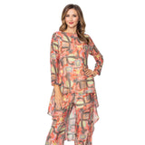 Abstract Art Print Inspired High-Low Tunic in Coral - C1103T