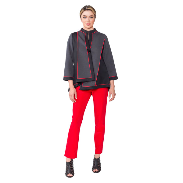 IC Collection Colorblock Jacket in Charcoal, Red & Black- 4940J -Size L &  XXL Only!