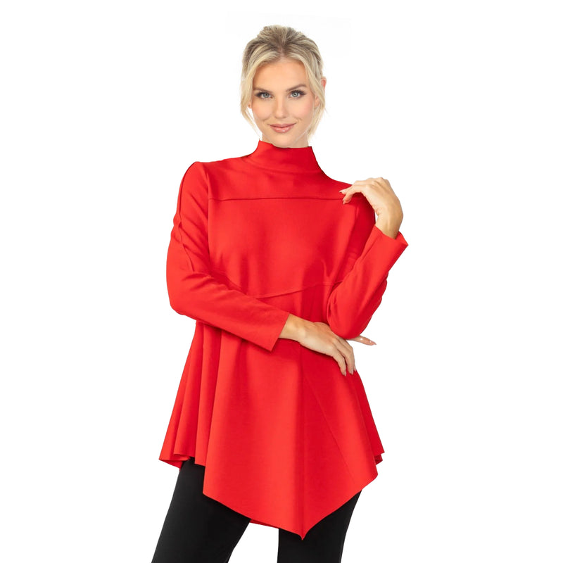 Solid High Collar Asymmetric Tunic in Red - 4759T-RD