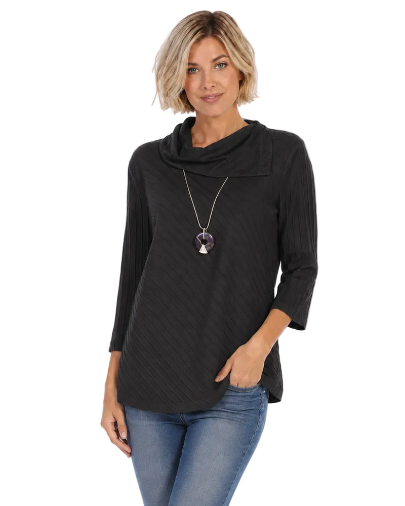 Diagonal Rib Cotton Tunic in Black - CS369-BLK