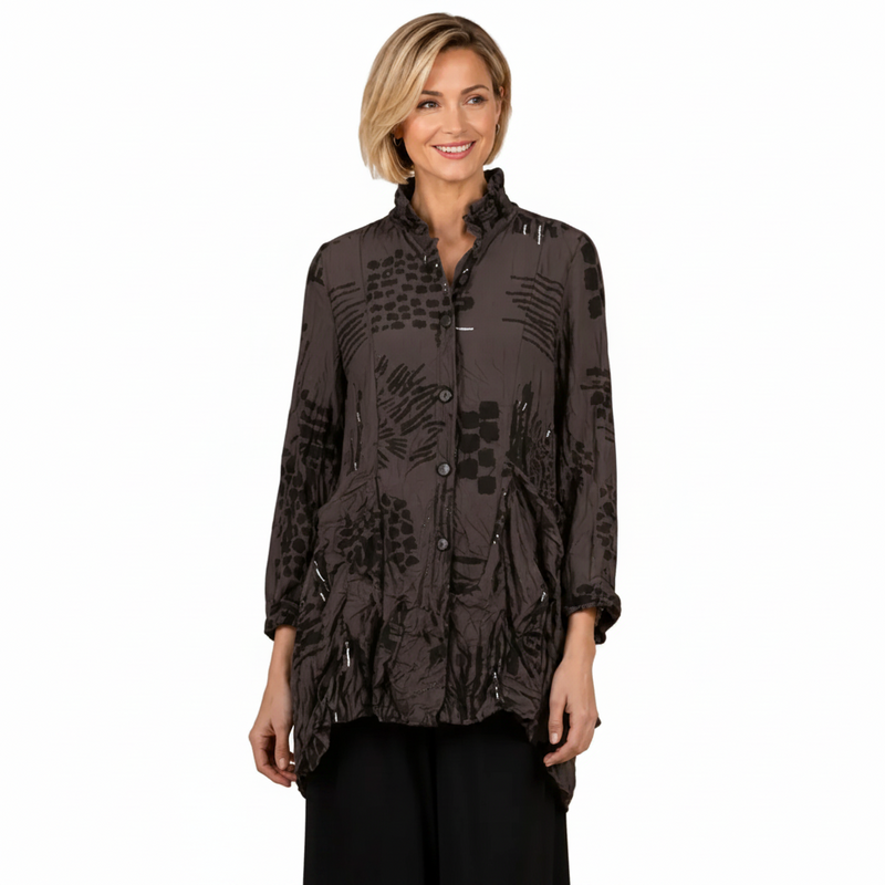 Just In! Textured Tunic Jacket in Brown - 4296