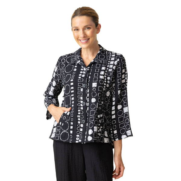 Circles & Squares Print Short Jacket - 34149-BLK