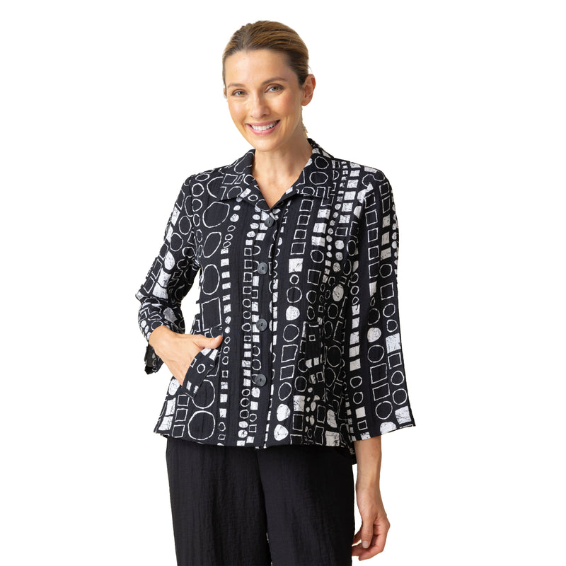 Circles & Squares Print Short Jacket in Black & White - 34149-BLK