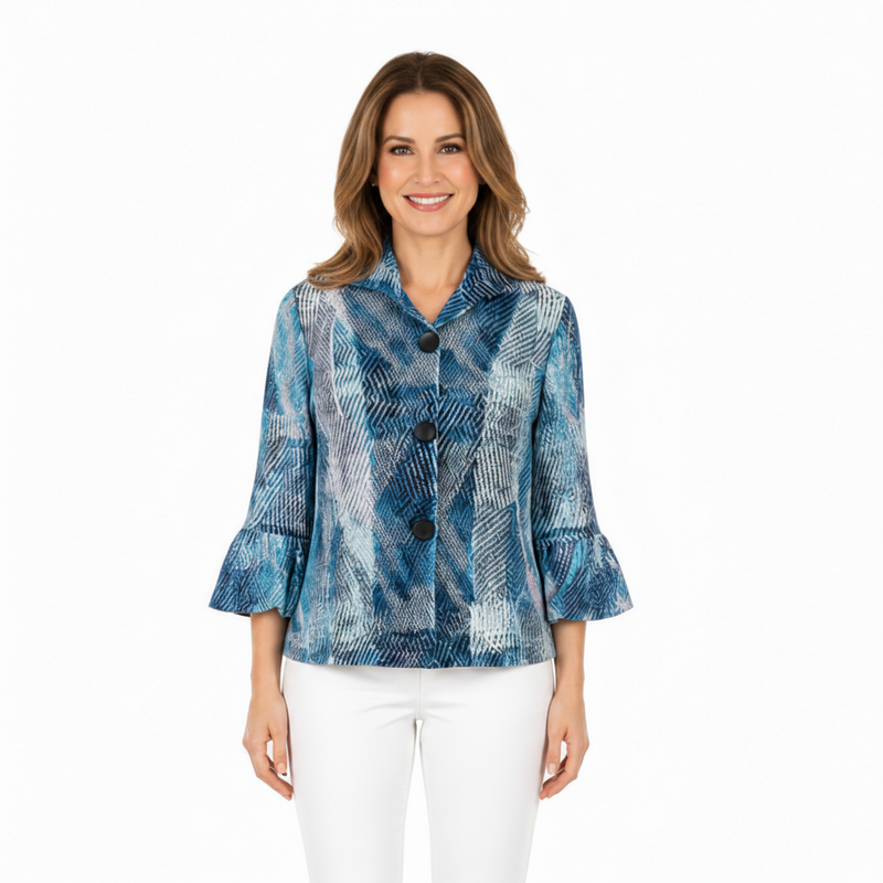 Watercolor Mesh Puffed Sleeve Jacket - 2496