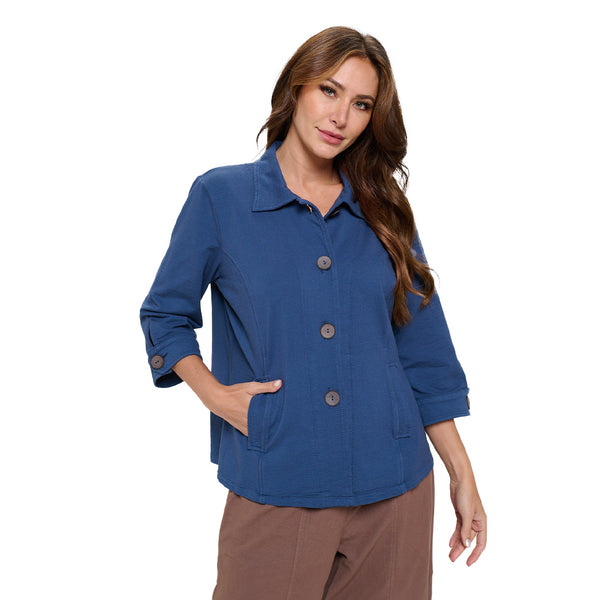 Focus Cotton Terry Jacquard Jacket in Slate Blue - JT105-SLT