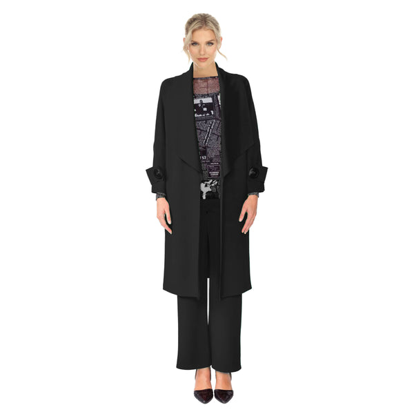 IC Collection Long Techno-Knit Open Front Jacket in Black - 4585J-BLK