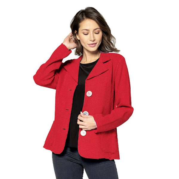 Focus Button Front Waffle Knit Jacket in True Red - SW203-RD