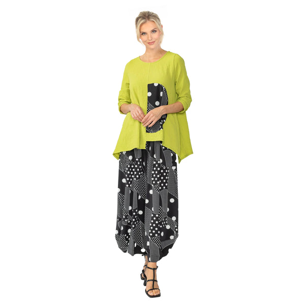 Just In! Polka-Dot Trim Asymmetric Tunic in Lime/Black/White - 7068T