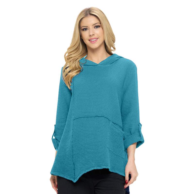 Focus Fashion Hooded Waffle Tunic in Ocean - FW-150-OCN